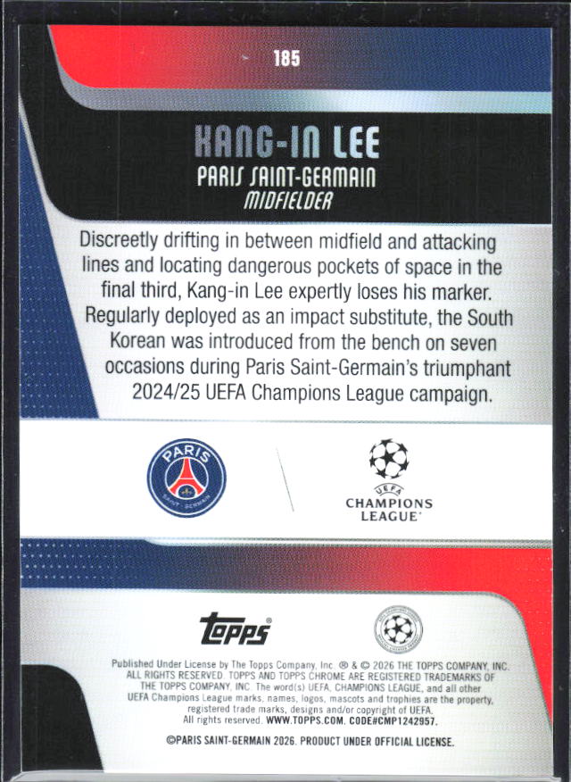 Kang-in Lee – 2025-26 Topps Chrome UEFA Club Competitions #185 – baksida