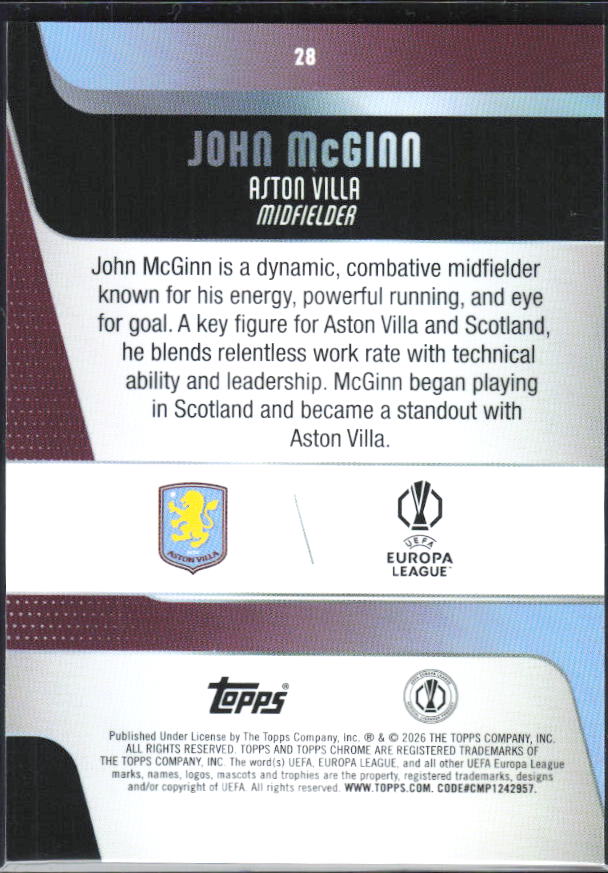 John McGinn – 2025-26 Topps Chrome UEFA Club Competitions #28 – baksida