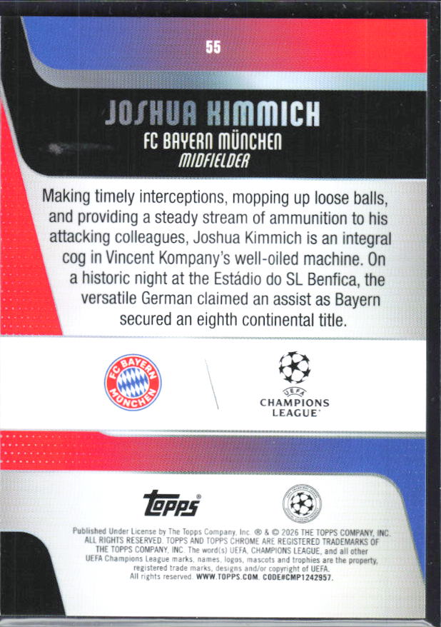 Joshua Kimmich – 2025-26 Topps Chrome UEFA Club Competitions #55 – baksida