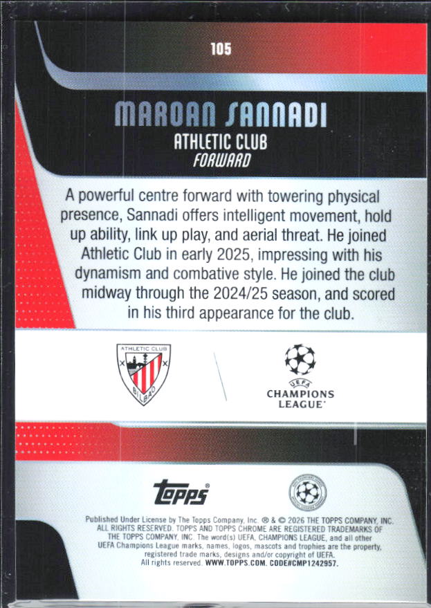 Maroan Sannadi – 2025-26 Topps Chrome UEFA Club Competitions #105 – baksida