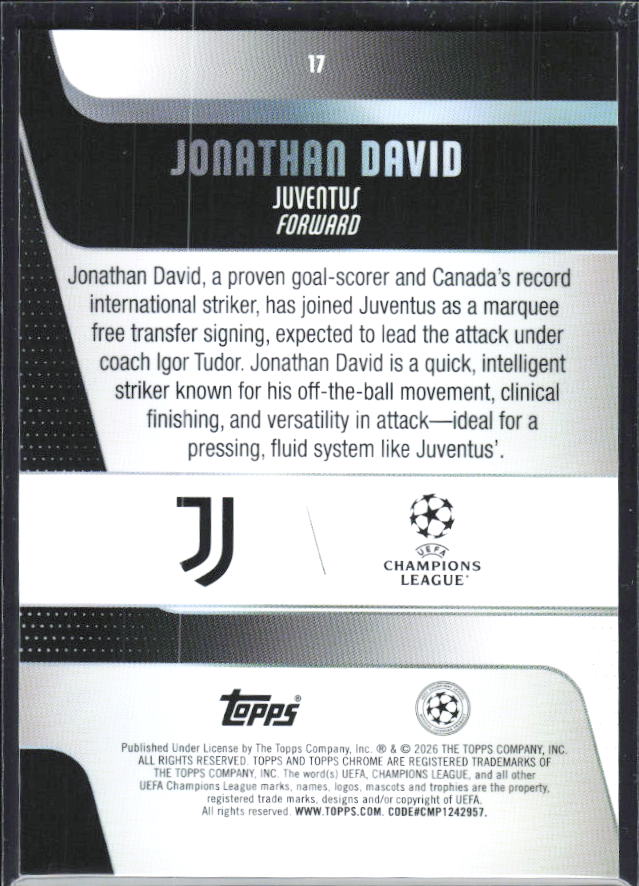 Jonathan David – 2025-26 Topps Chrome UEFA Club Competitions #17 – baksida