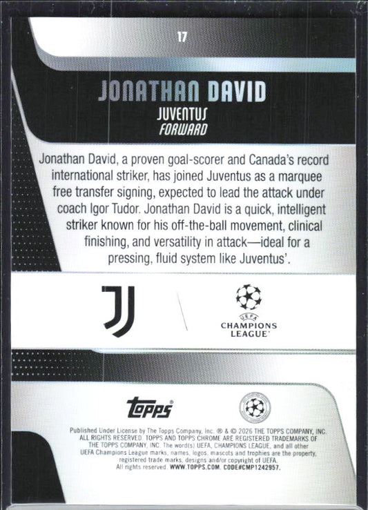Jonathan David – 2025-26 Topps Chrome UEFA Club Competitions #17 – baksida