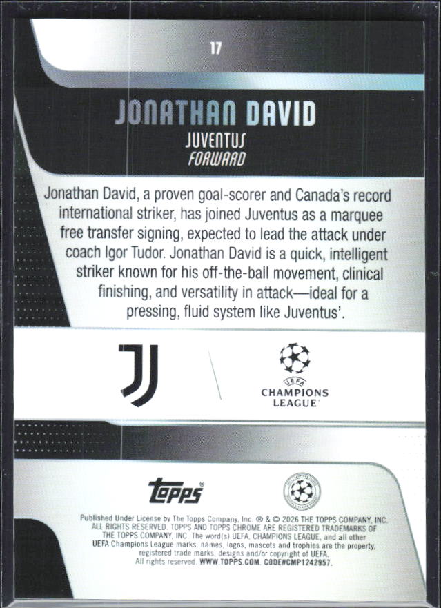 Jonathan David – 2025-26 Topps Chrome UEFA Club Competitions #17 – baksida