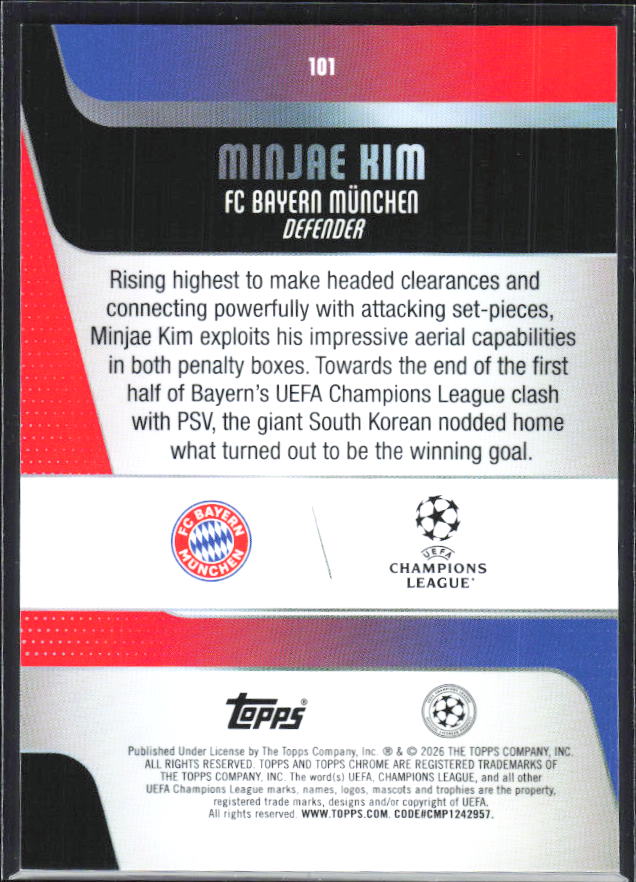 Minjae Kim – 2025-26 Topps Chrome UEFA Club Competitions #101 – baksida