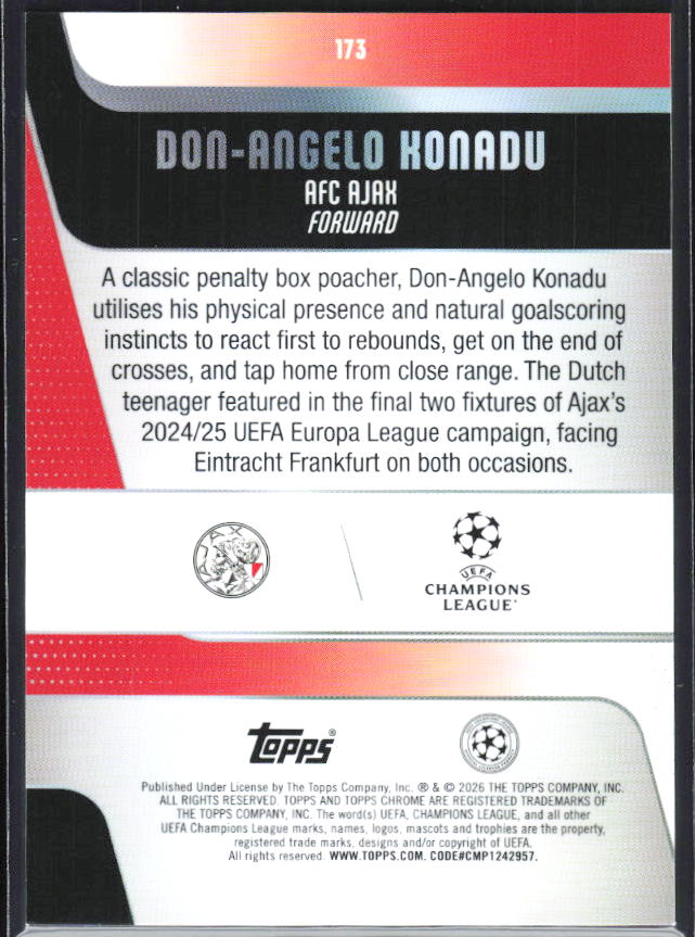 Don-Angelo Konadu – 2025-26 Topps Chrome UEFA Club Competitions #173 – baksida