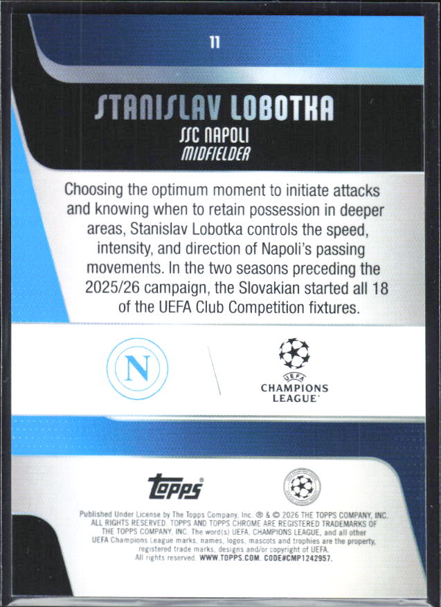 Stanislav Lobotka – 2025-26 Topps Chrome UEFA Club Competitions #11 – baksida