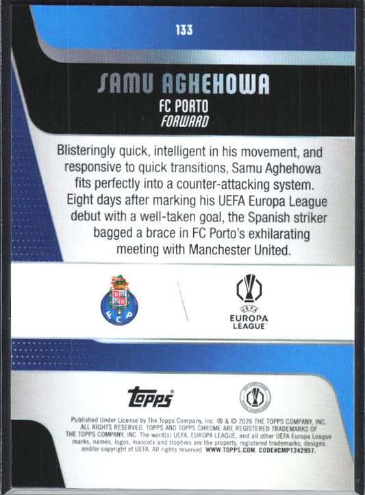 Samu Aghehowa – 2025-26 Topps Chrome UEFA Club Competitions #133 – baksida