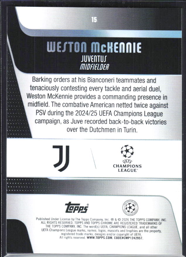 Weston McKennie – 2025-26 Topps Chrome UEFA Club Competitions #15 – baksida