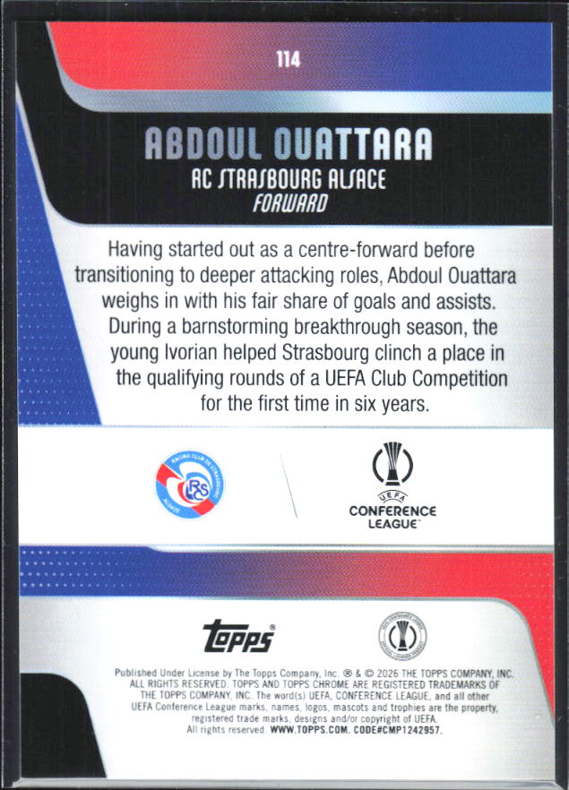 Abdoul Ouattara – 2025-26 Topps Chrome UEFA Club Competitions #114 – baksida
