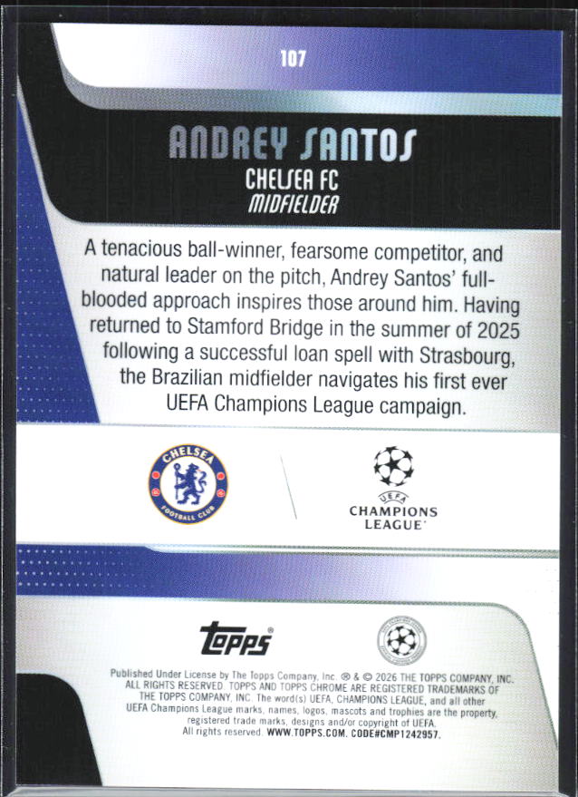 Andrey Santos – 2025-26 Topps Chrome UEFA Club Competitions #107 – baksida