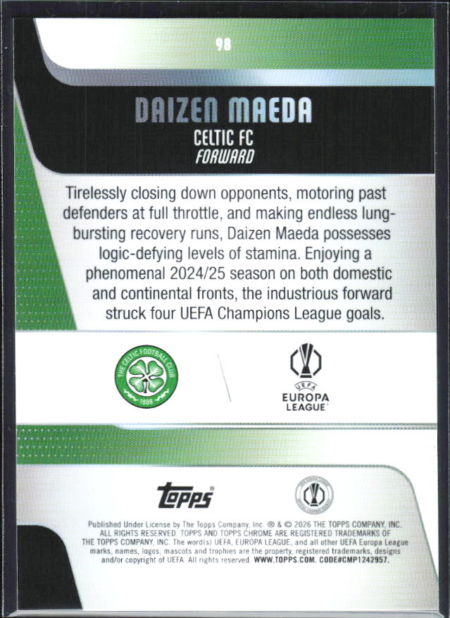 Daizen Maeda – 2025-26 Topps Chrome UEFA Club Competitions #98 – baksida