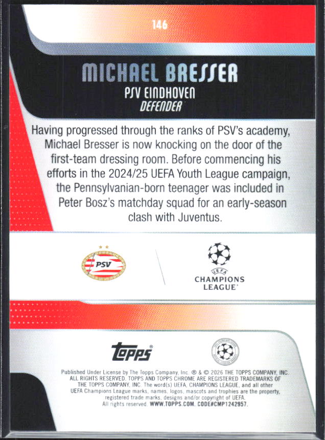 Michael Bresser – 2025-26 Topps Chrome UEFA Club Competitions #146 – baksida
