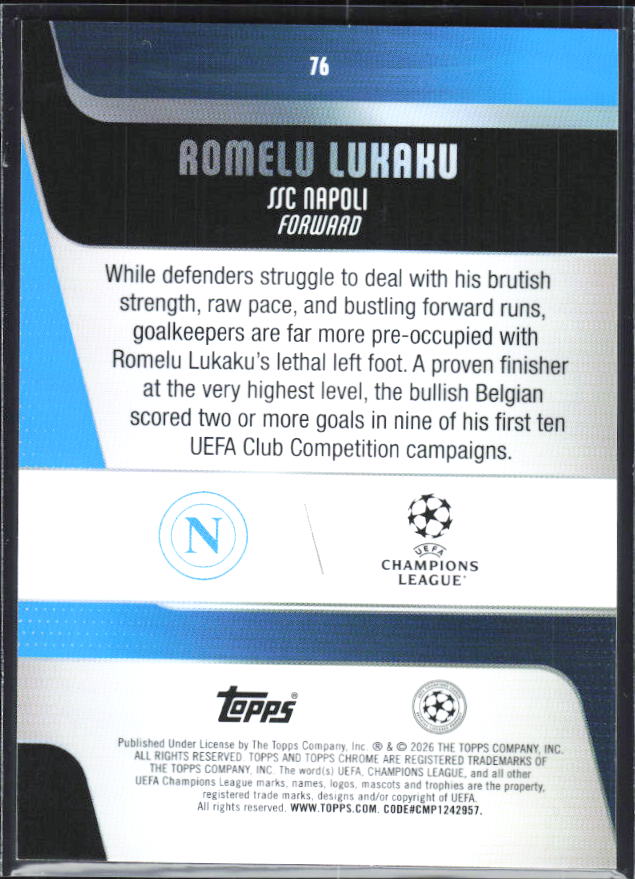 Romelu Lukaku – 2025-26 Topps Chrome UEFA Club Competitions #76 – baksida