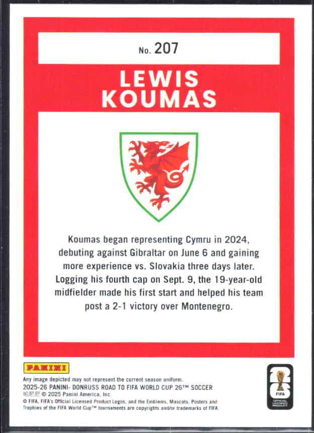 Lewis Koumas – 2025-26 Donruss Road to FIFA World Cup #207 – baksida