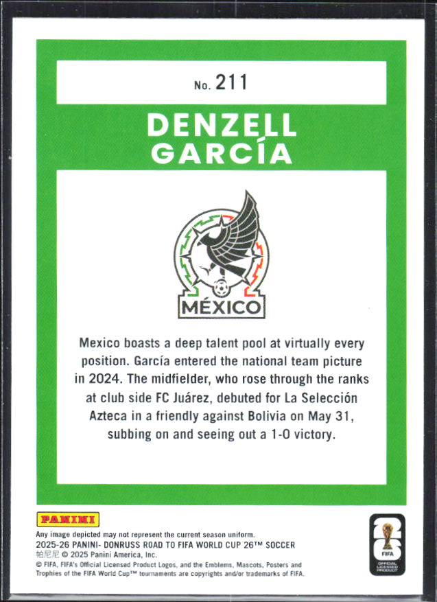Denzell Garcia – 2025-26 Donruss Road to FIFA World Cup #211 – baksida