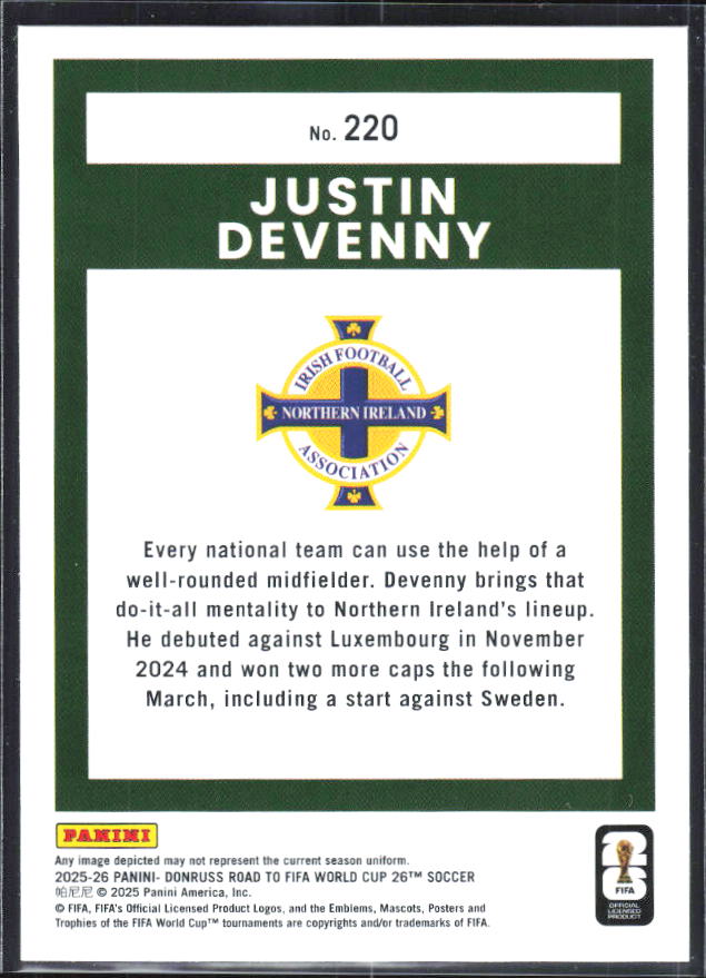 Justin Devenny – 2025-26 Donruss Road to FIFA World Cup #220 – baksida