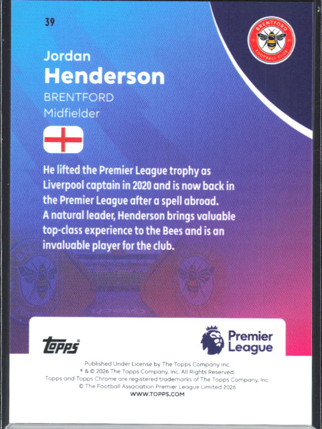 2025-26 Topps Chrome Premier League #39 Jordan Henderson Base