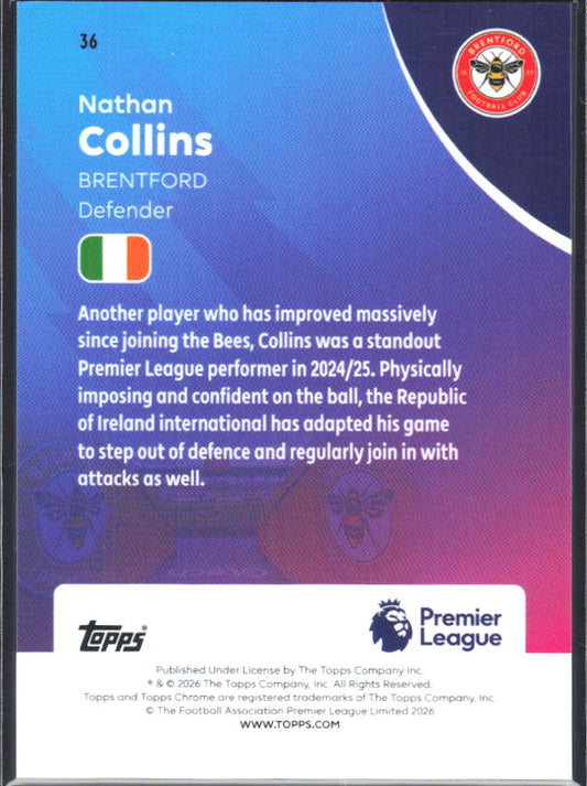 2025-26 Topps Chrome Premier League #36 Nathan Collins Base