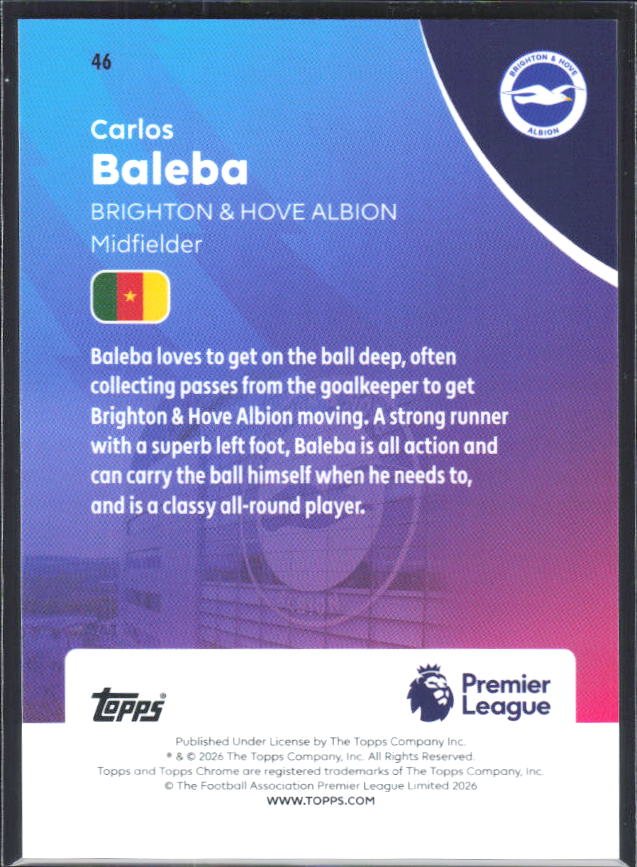 2025-26 Topps Chrome Premier League #46 Carlos Baleba Base