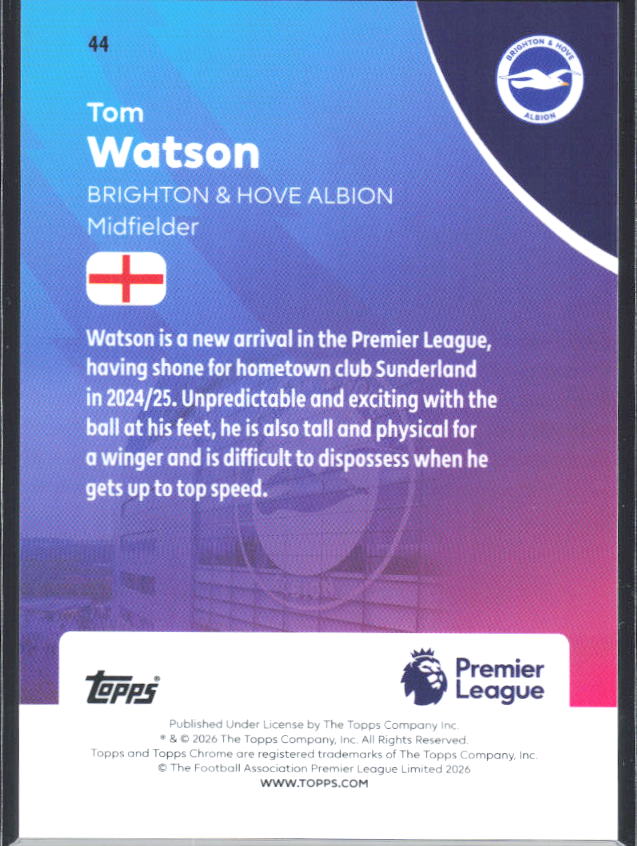 2025-26 Topps Chrome Premier League #44 Tom Watson Base