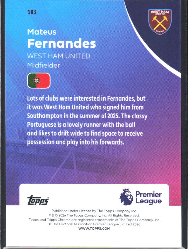 2025-26 Topps Chrome Premier League #183 Mateus Fernandes Base