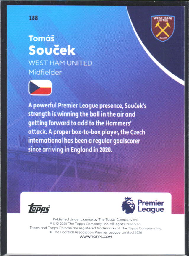 2025-26 Topps Chrome Premier League #188 Tomáš Souček Base