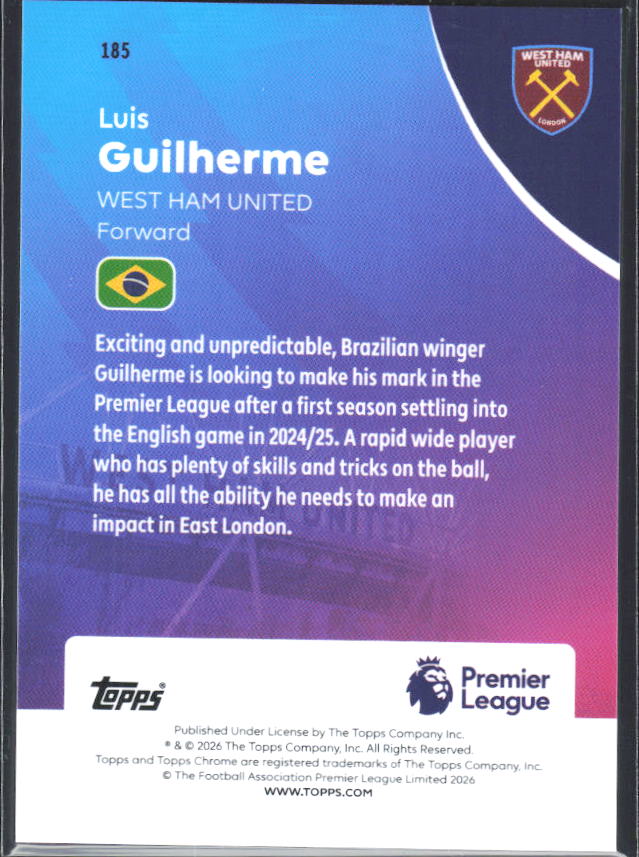 2025-26 Topps Chrome Premier League #185 Luis Guilherme Base