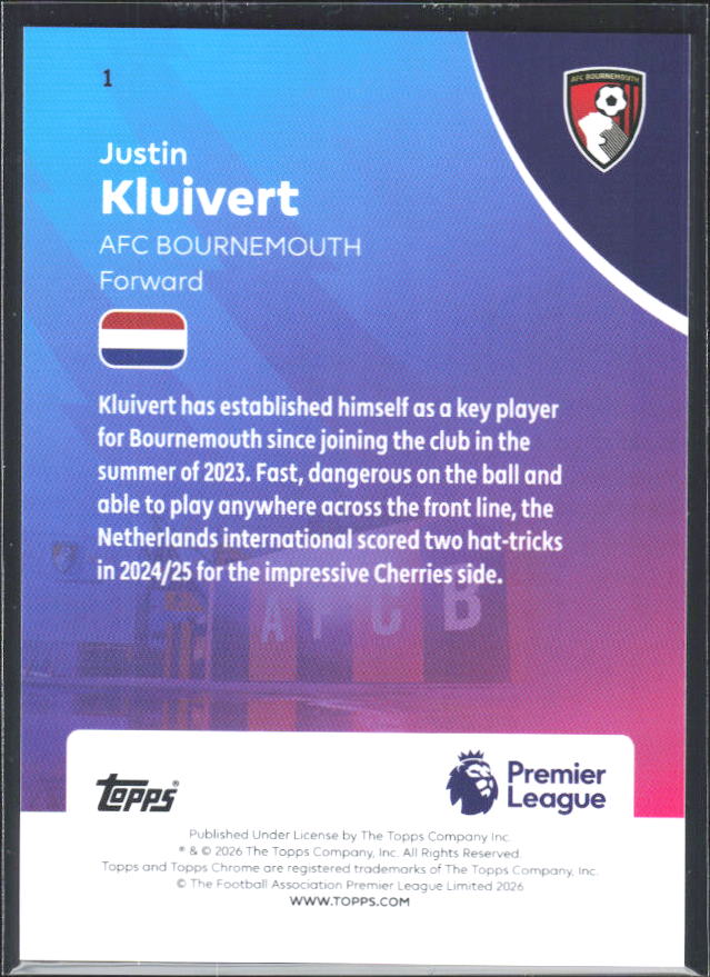 2025-26 Topps Chrome Premier League #1 Justin Kluivert Base