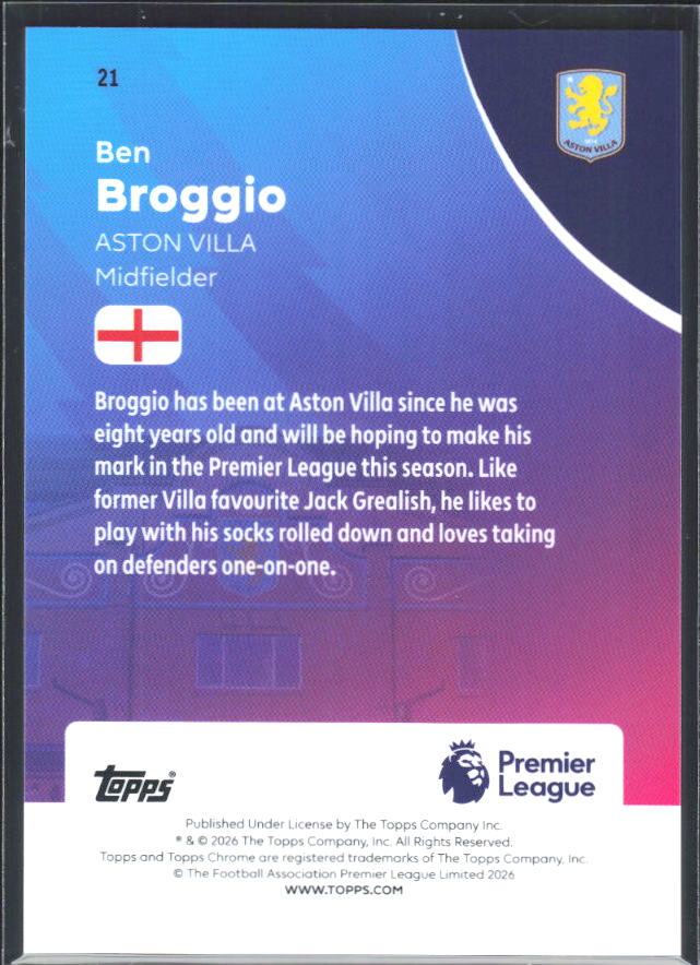 2025-26 Topps Chrome Premier League #21 Ben Broggio Base