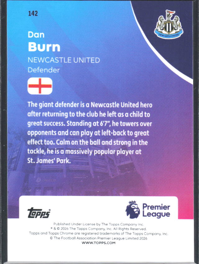 2025-26 Topps Chrome Premier League #142 Dan Burn Base