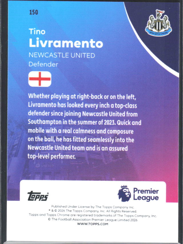 2025-26 Topps Chrome Premier League #150 Tino Livramento Base