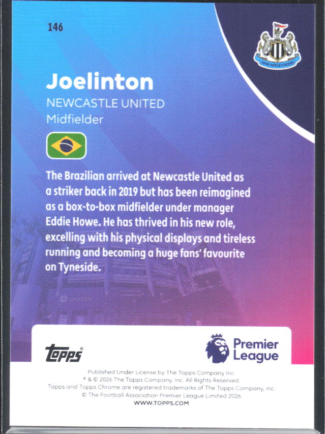 2025-26 Topps Chrome Premier League #146 Joelinton Base