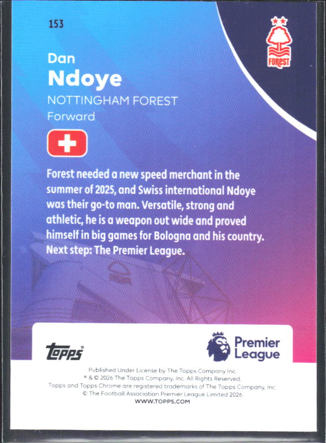 2025-26 Topps Chrome Premier League #153 Dan Ndoye Base