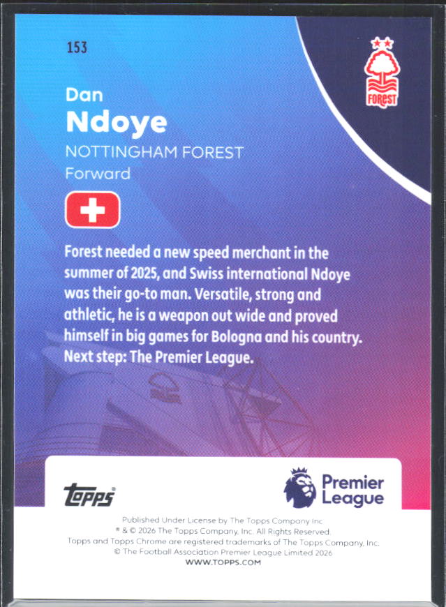 2025-26 Topps Chrome Premier League #153 Dan Ndoye Base
