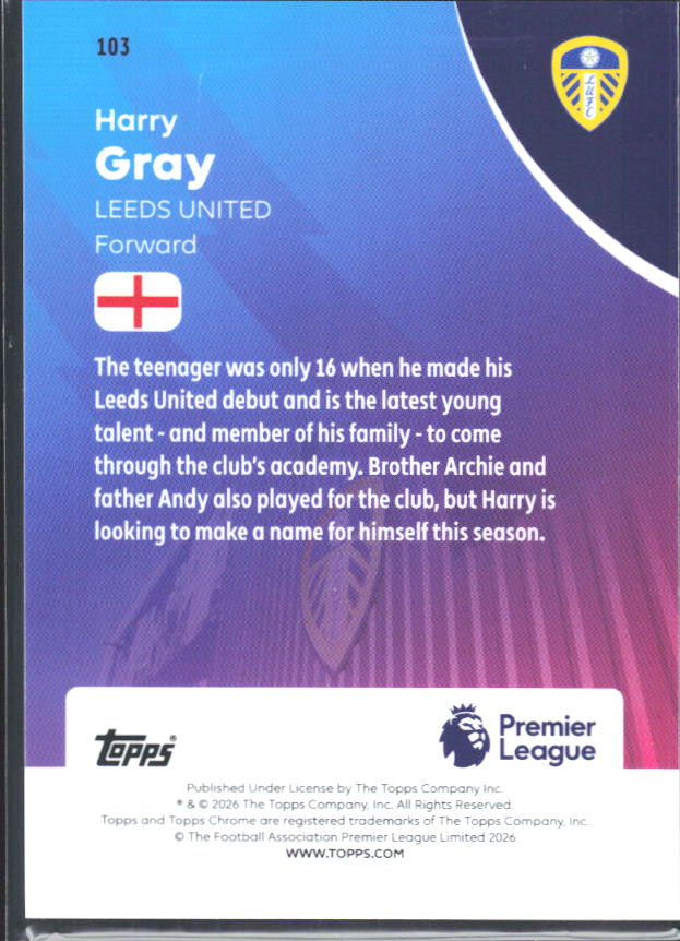2025-26 Topps Chrome Premier League #103 Harry Gray Base
