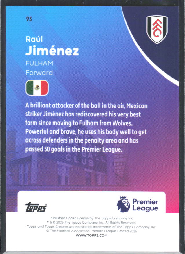 2025-26 Topps Chrome Premier League #93 Raúl Jiménez Base