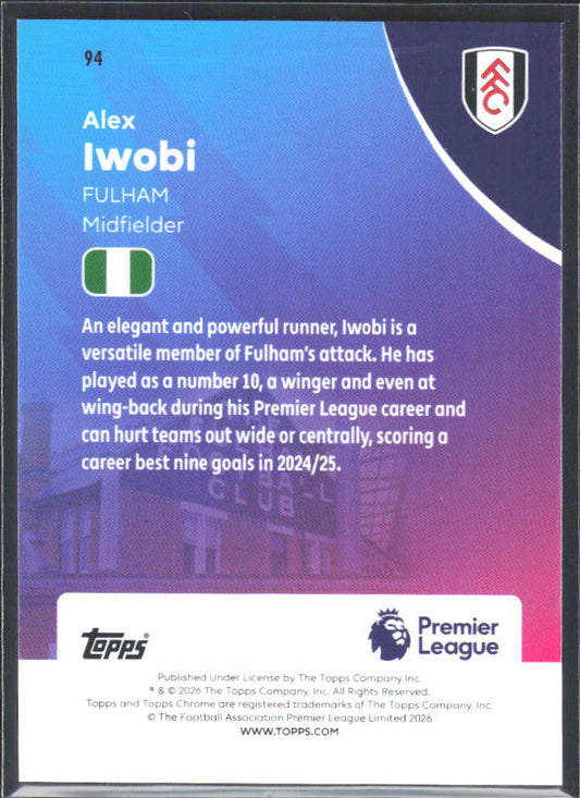 2025-26 Topps Chrome Premier League #94 Alex Iwobi Base