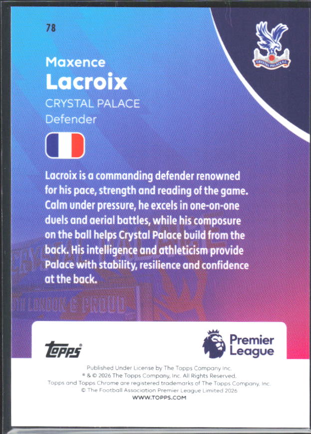 2025-26 Topps Chrome Premier League #78 Maxence Lacroix Base