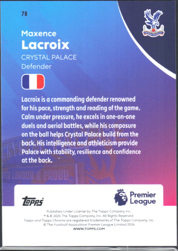 2025-26 Topps Chrome Premier League #78 Maxence Lacroix Base