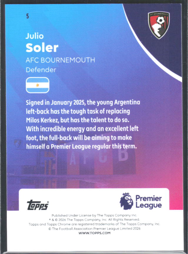 2025-26 Topps Chrome Premier League #5 Julio Soler Base