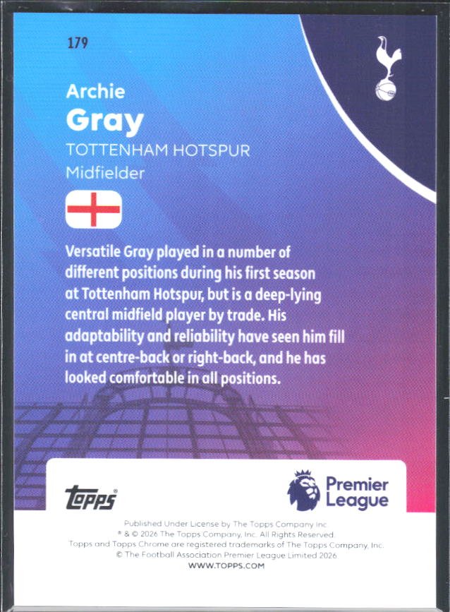 2025-26 Topps Chrome Premier League #179 Archie Gray Base