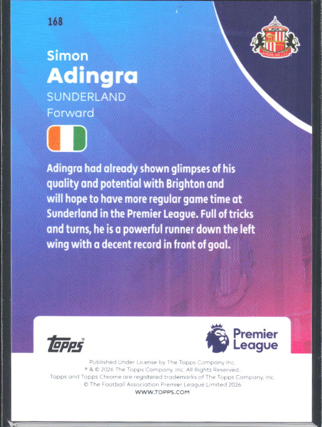 2025-26 Topps Chrome Premier League #168 Simon Adingra Base