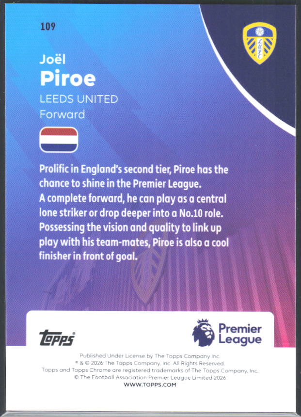 2025-26 Topps Chrome Premier League #109 Joël Piroe Base