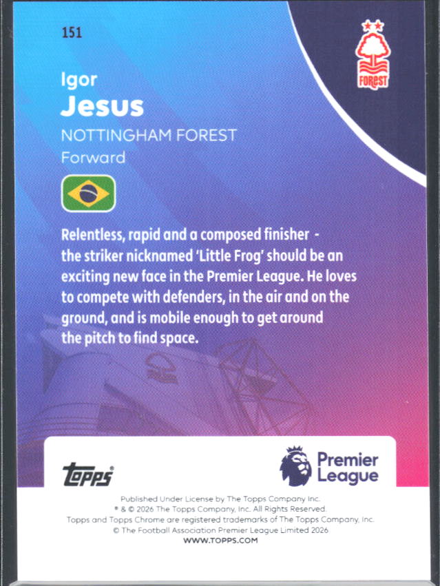 2025-26 Topps Chrome Premier League #151 Igor Jesus Base