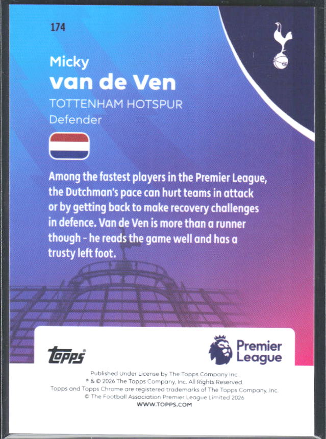 2025-26 Topps Chrome Premier League #174 Micky van de Ven Base