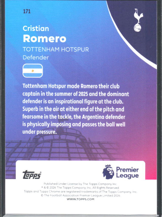 2025-26 Topps Chrome Premier League #171 Cristian Romero Base