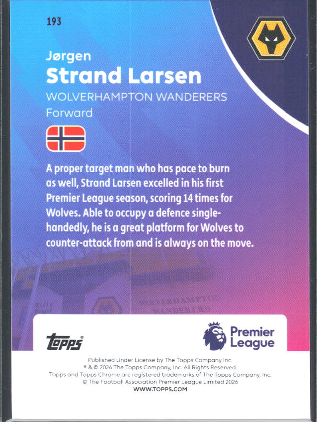 2025-26 Topps Chrome Premier League #193 Jørgen Strand Larsen Base