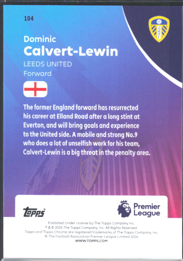 2025-26 Topps Chrome Premier League #104 Dominic Calvert-Lewin Base