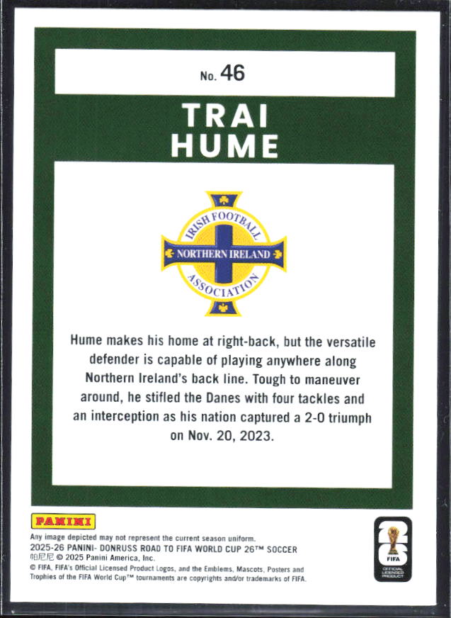 2025-26 Donruss Road to FIFA World Cup #46 Trai Hume Base