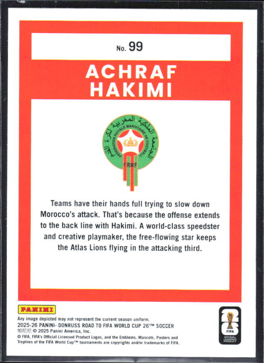 2025-26 Donruss Road to FIFA World Cup #99 Achraf Hakimi Base